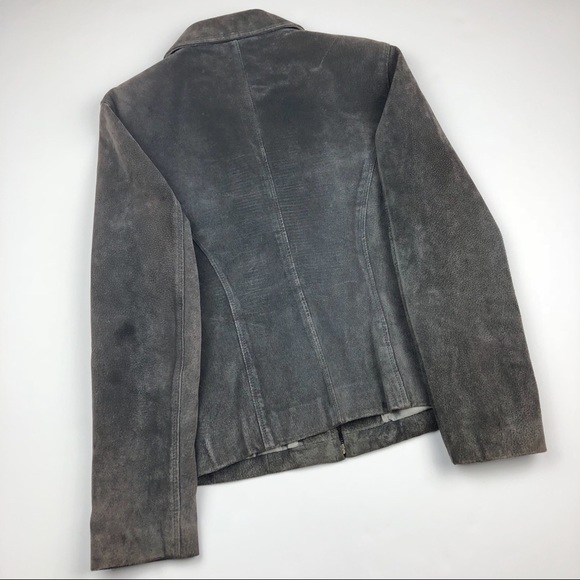 GUESS Genuine Suede Leather Charcoal Zip-Up Jacket - Picture 6 of 8